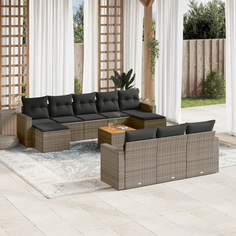 11 Piece Garden Sofa Set with Cushions Grey Poly Rattan