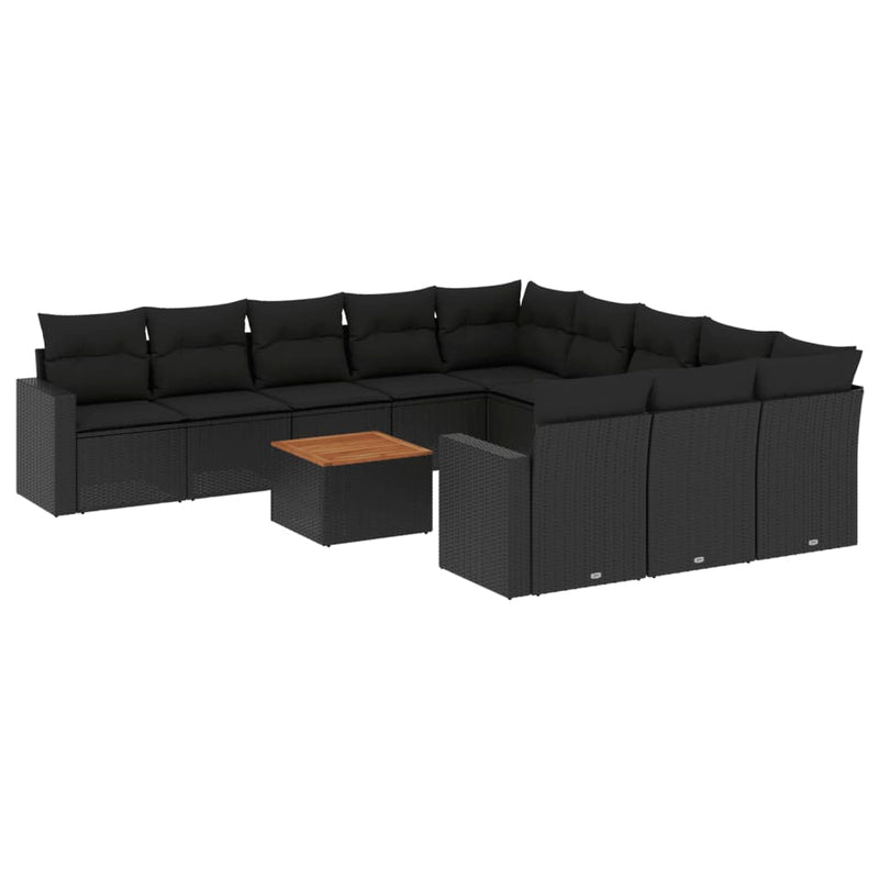 vidaXL 12 Piece Garden Sofa Set with Cushions Black Poly Rattan