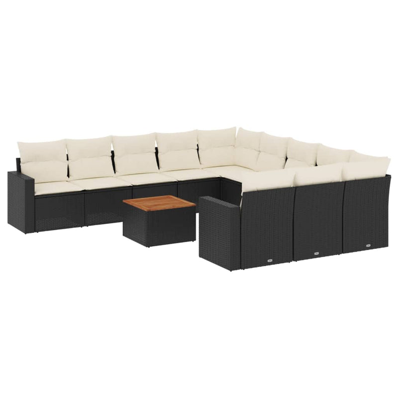 vidaXL 12 Piece Garden Sofa Set with Cushions Black Poly Rattan