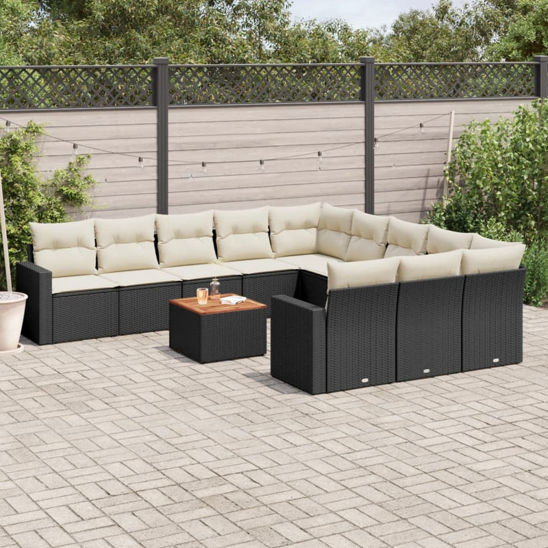 vidaXL 12 Piece Garden Sofa Set with Cushions Black Poly Rattan
