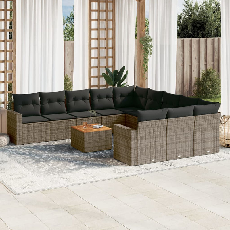 vidaXL 12 Piece Garden Sofa Set with Cushions Grey Poly Rattan