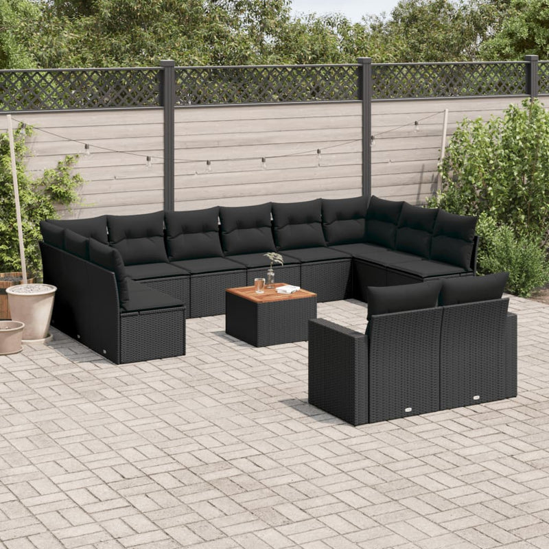 vidaXL 13 Piece Garden Sofa Set with Cushions Black Poly Rattan