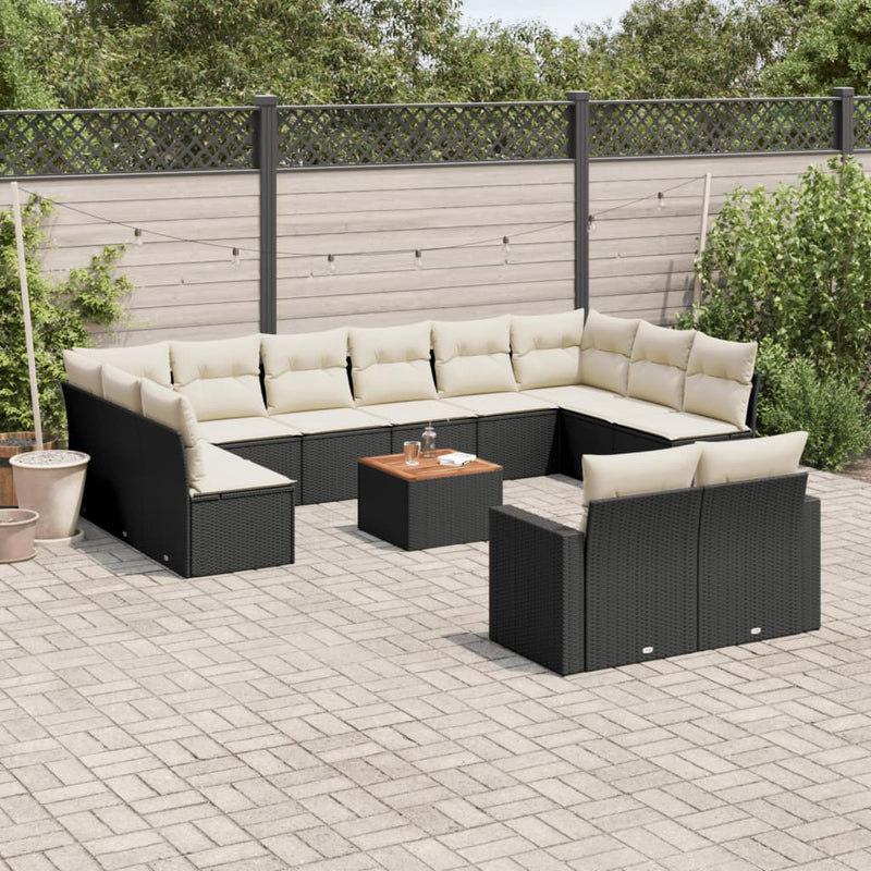 vidaXL 13 Piece Garden Sofa Set with Cushions Black Poly Rattan