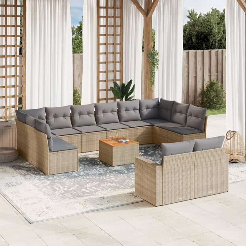 13 Piece Garden Sofa Set with Cushions Mix Beige Poly Rattan