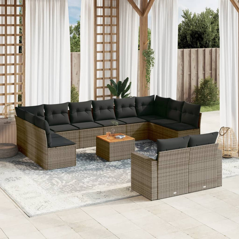 13 Piece Garden Sofa Set with Cushions Grey Poly Rattan