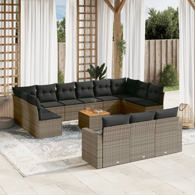 14 Piece Garden Sofa Set with Cushions Grey Poly Rattan