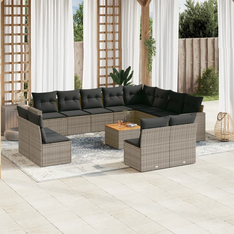 13 Piece Garden Sofa Set with Cushions Grey Poly Rattan