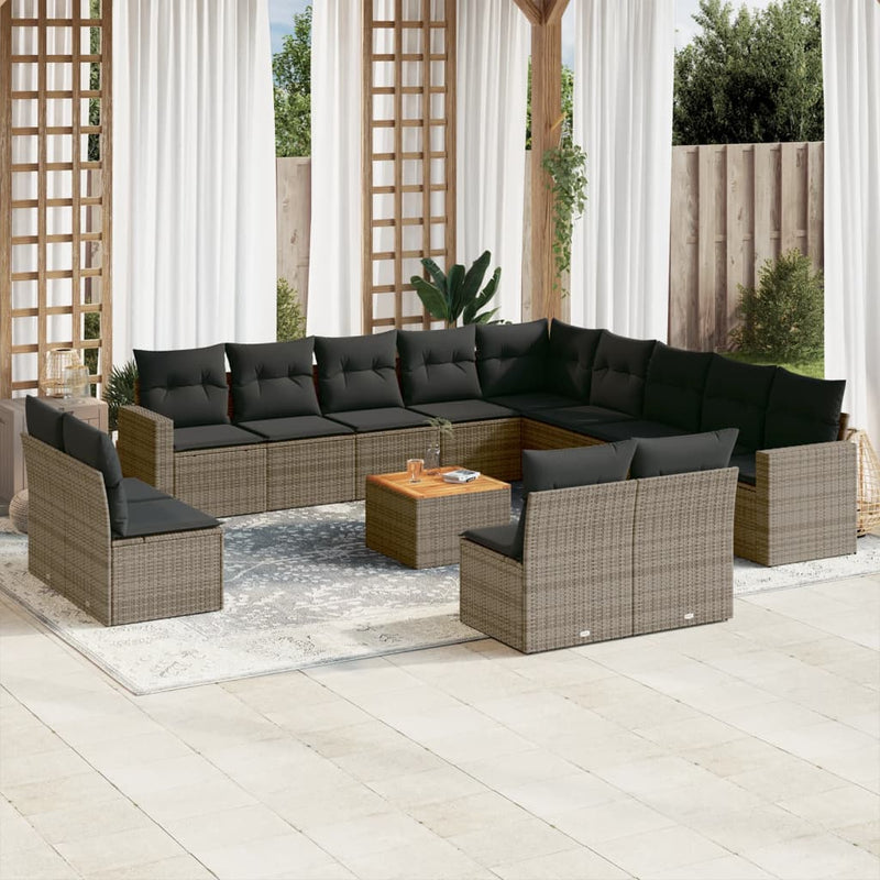 14 Piece Garden Sofa Set with Cushions Grey Poly Rattan