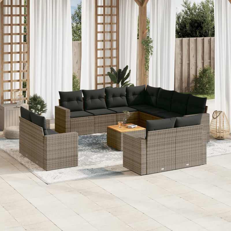 12 Piece Garden Sofa Set with Cushions Grey Poly Rattan