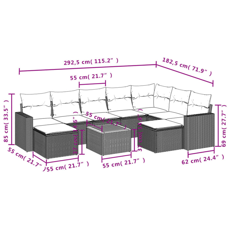 vidaXL 10 Piece Garden Sofa Set with Cushions Black Poly Rattan