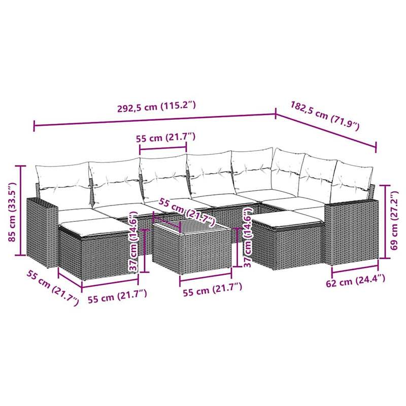 vidaXL 10 Piece Garden Sofa Set with Cushions Black Poly Rattan