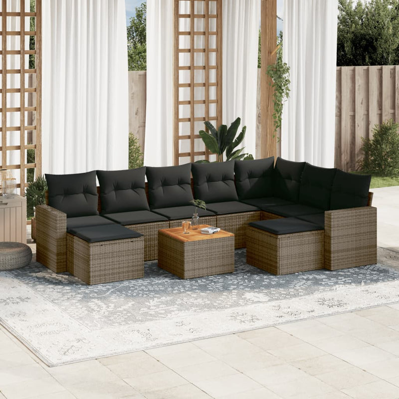 vidaXL 10 Piece Garden Sofa Set with Cushions Grey Poly Rattan