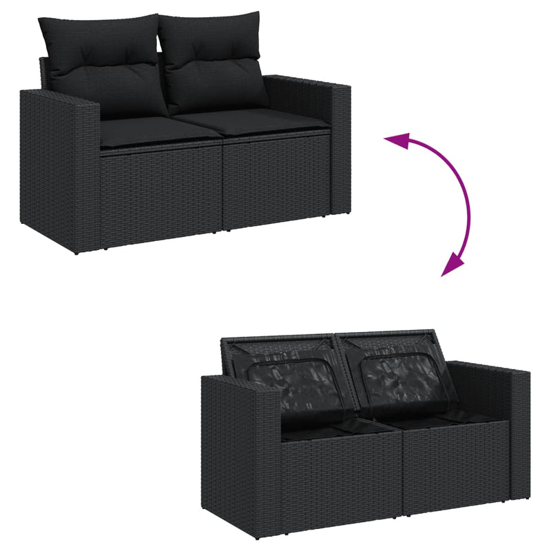 vidaXL 11 Piece Garden Sofa Set with Cushions Black Poly Rattan