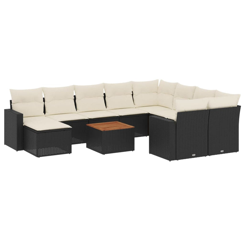vidaXL 11 Piece Garden Sofa Set with Cushions Black Poly Rattan