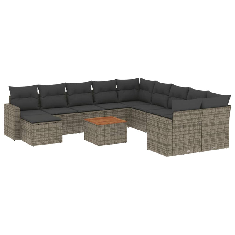 12 Piece Garden Sofa Set with Cushions Grey Poly Rattan