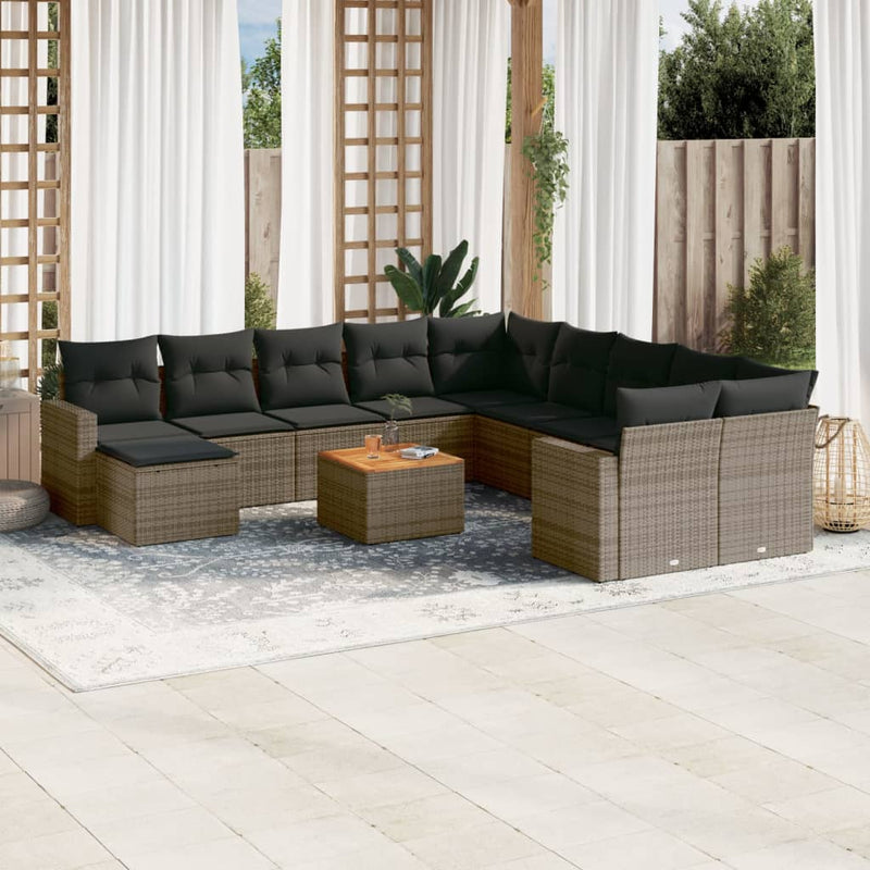 12 Piece Garden Sofa Set with Cushions Grey Poly Rattan