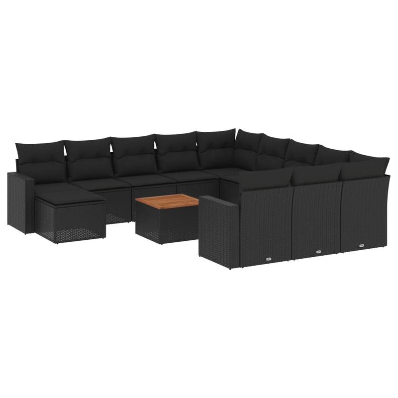 vidaXL 13 Piece Garden Sofa Set with Cushions Black Poly Rattan