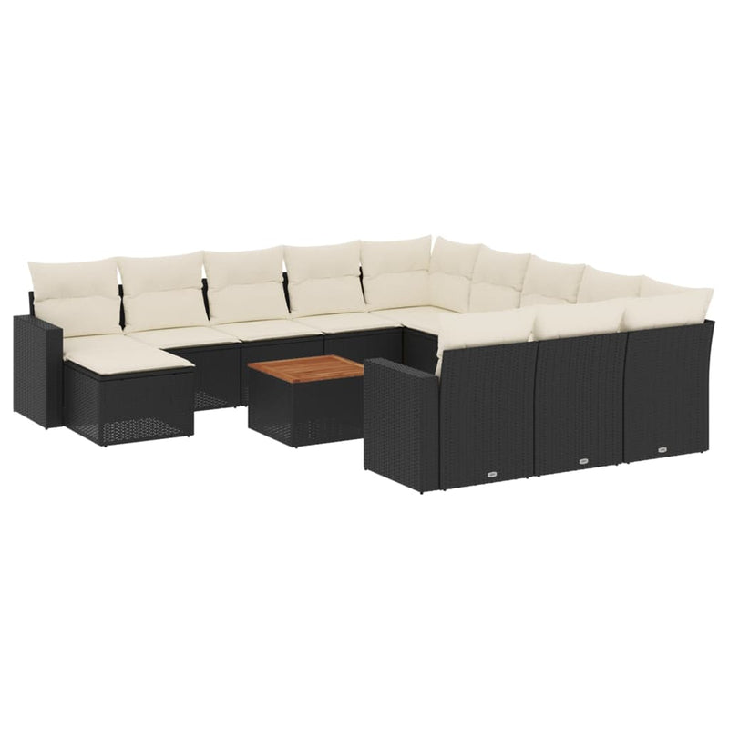 vidaXL 13 Piece Garden Sofa Set with Cushions Black Poly Rattan