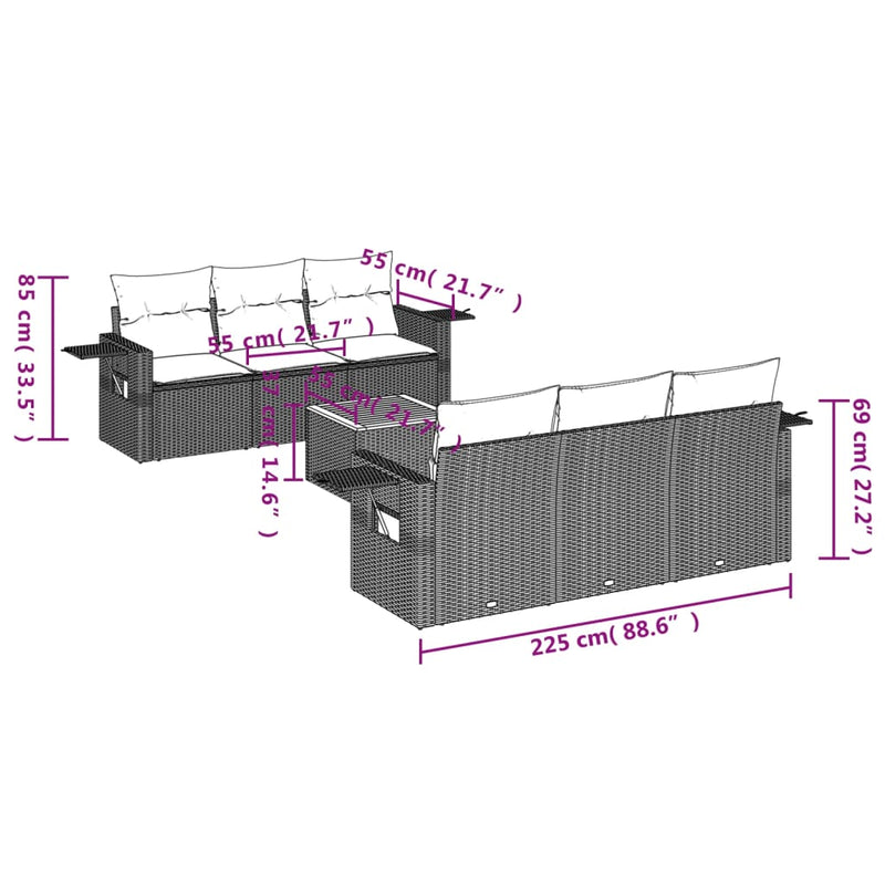 vidaXL 7 Piece Garden Sofa Set with Cushions Black Poly Rattan