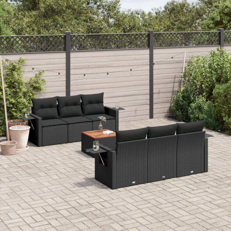 vidaXL 7 Piece Garden Sofa Set with Cushions Black Poly Rattan