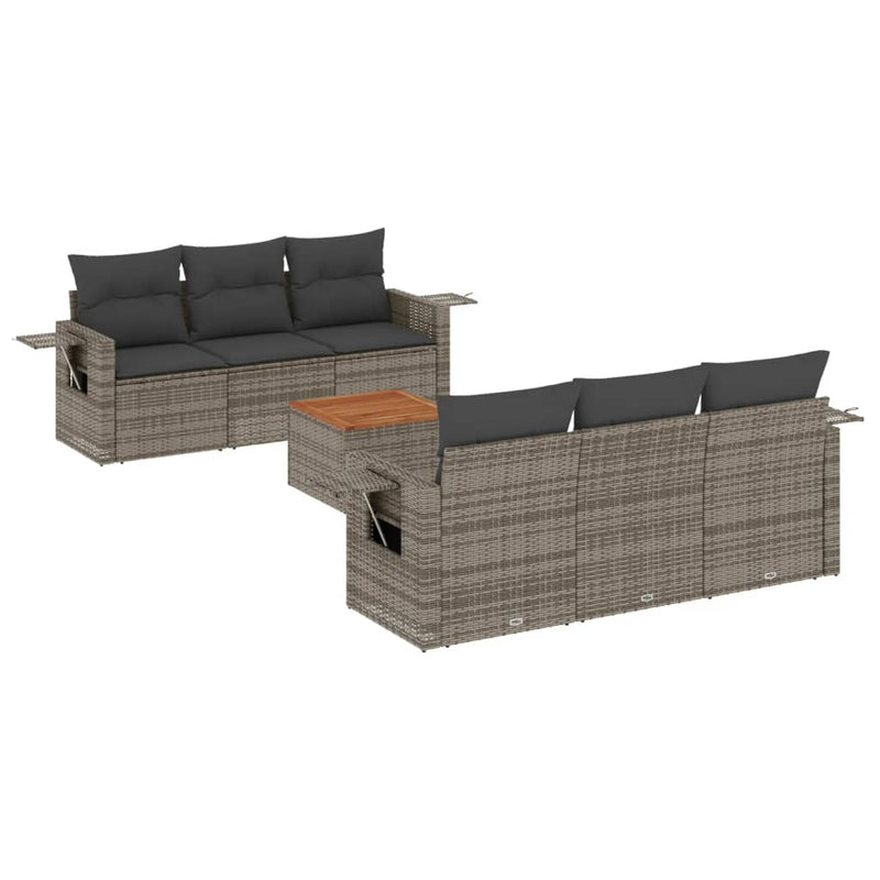 7 Piece Garden Sofa Set with Cushions Grey Poly Rattan