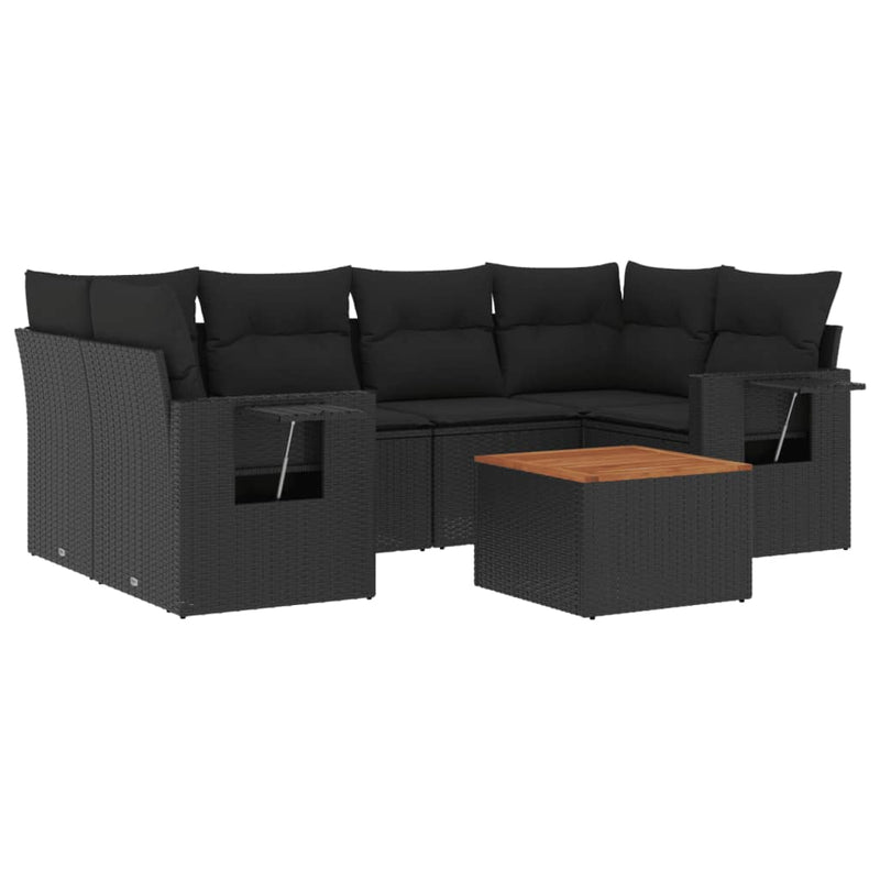 vidaXL 7 Piece Garden Sofa Set with Cushions Black Poly Rattan