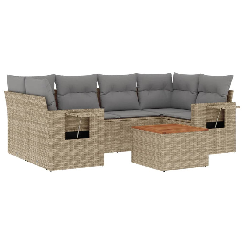 7 Piece Garden Sofa Set with Cushions Mix Beige Poly Rattan