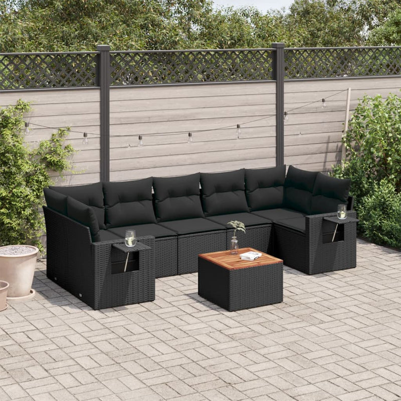 vidaXL 8 Piece Garden Sofa Set with Cushions Black Poly Rattan