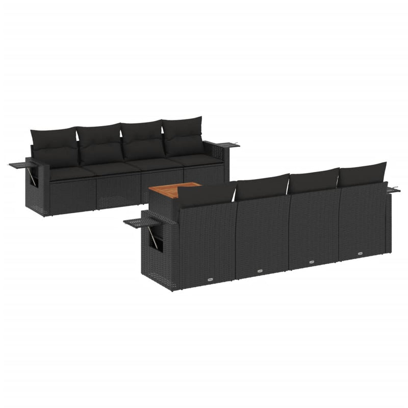 vidaXL 9 Piece Garden Sofa Set with Cushions Black Poly Rattan