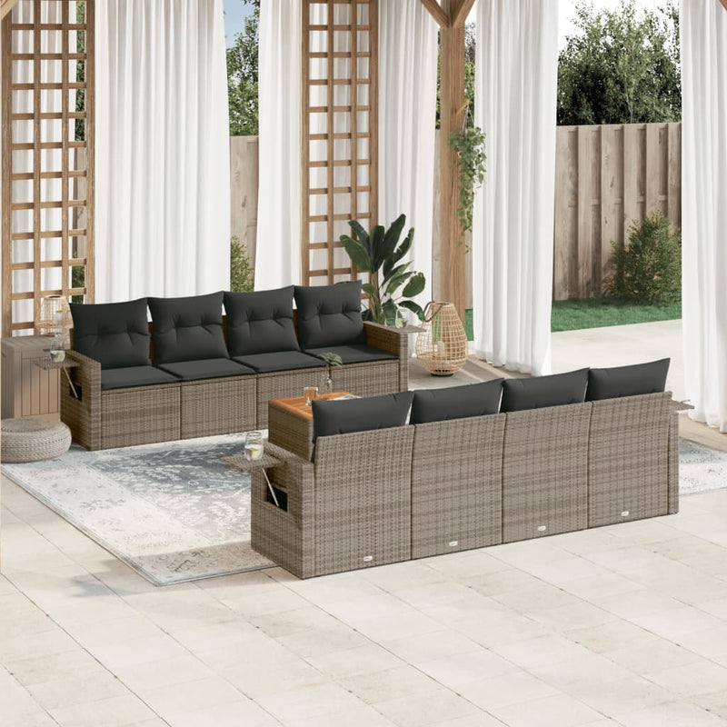 9 Piece Garden Sofa Set with Cushions Grey Poly Rattan