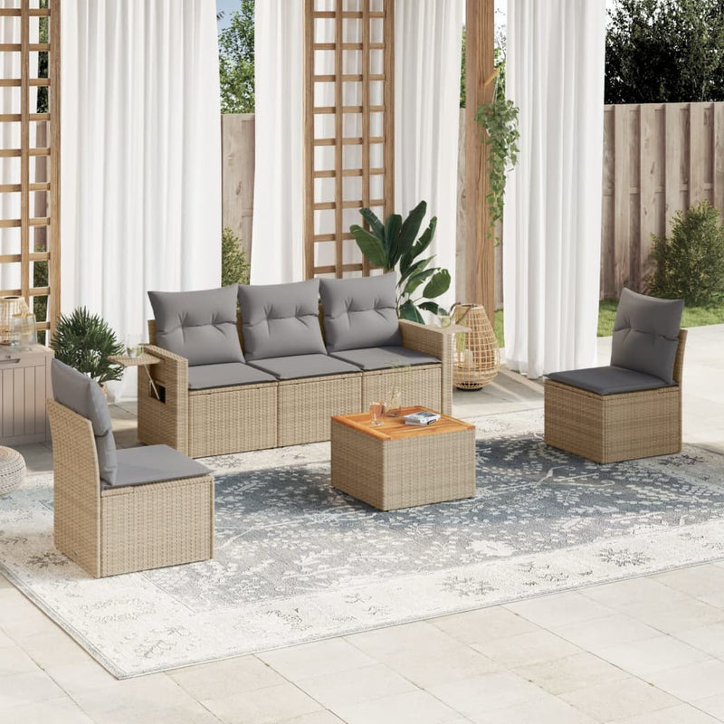 6 Piece Garden Sofa Set with Cushions Mix Beige Poly Rattan