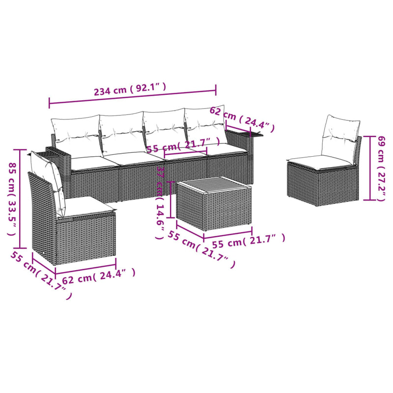 vidaXL 7 Piece Garden Sofa Set with Cushions Black Poly Rattan