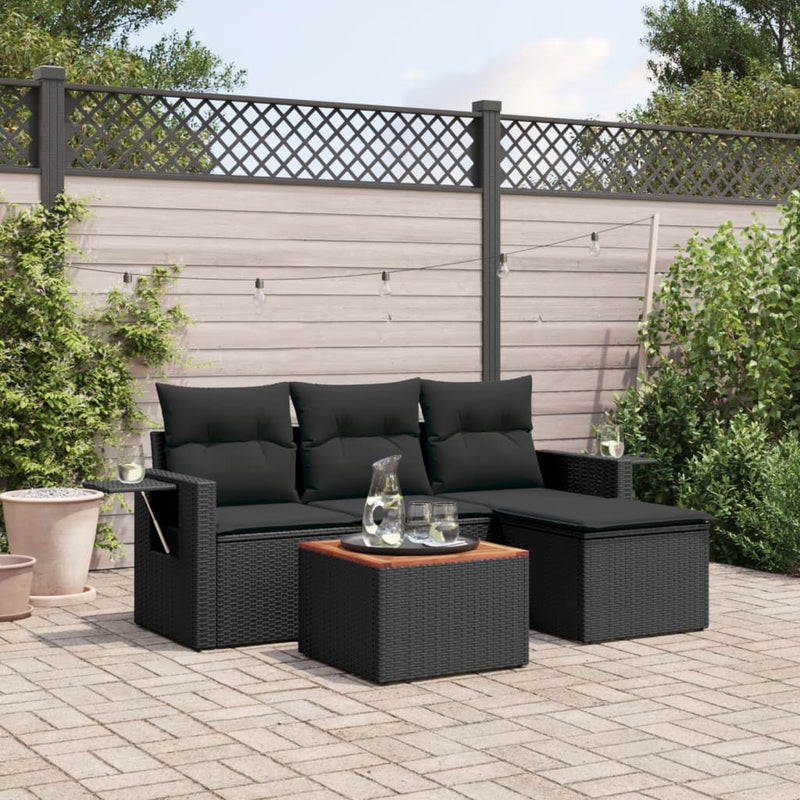 vidaXL 5 Piece Garden Sofa Set with Cushions Black Poly Rattan