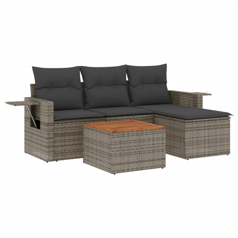 5 Piece Garden Sofa Set with Cushions Grey Poly Rattan