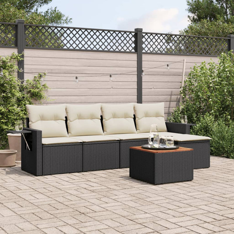vidaXL 6 Piece Garden Sofa Set with Cushions Black Poly Rattan