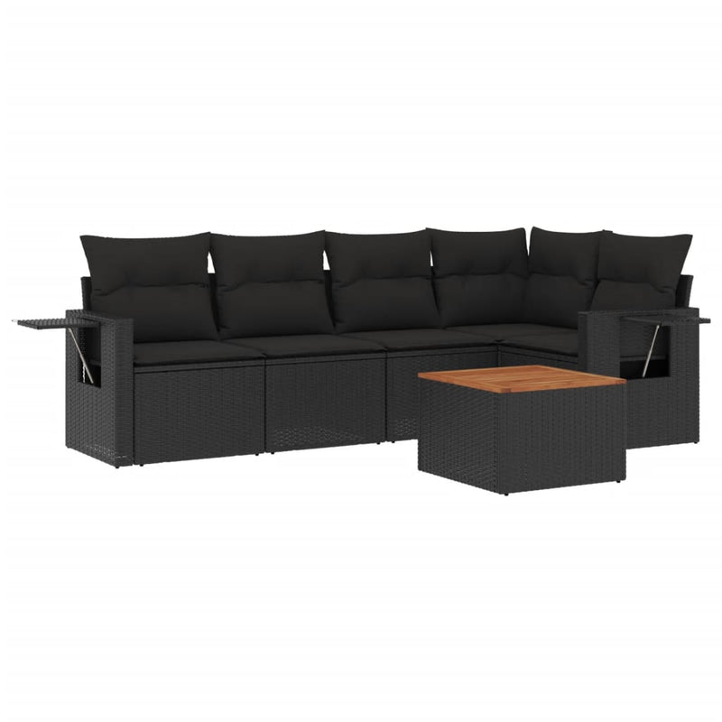 vidaXL 6 Piece Garden Sofa Set with Cushions Black Poly Rattan
