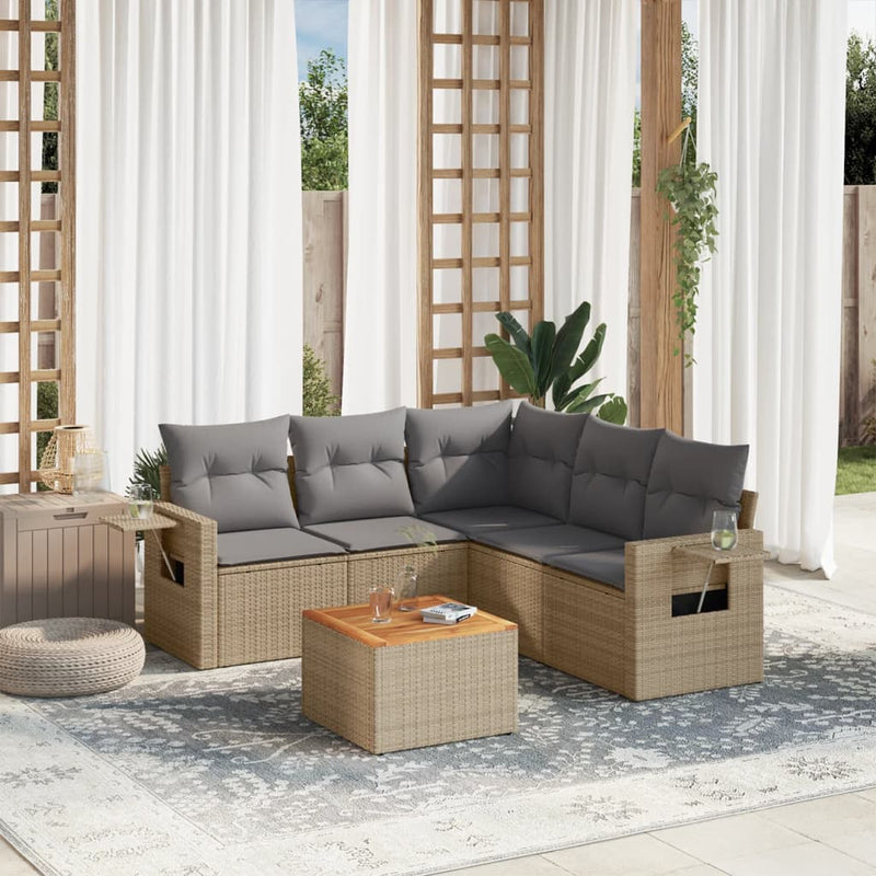 6 Piece Garden Sofa Set with Cushions Mix Beige Poly Rattan