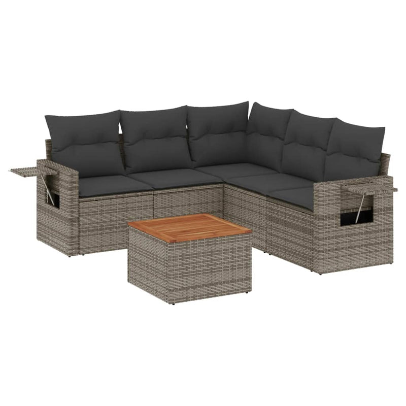 vidaXL 6 Piece Garden Sofa Set with Cushions Grey Poly Rattan