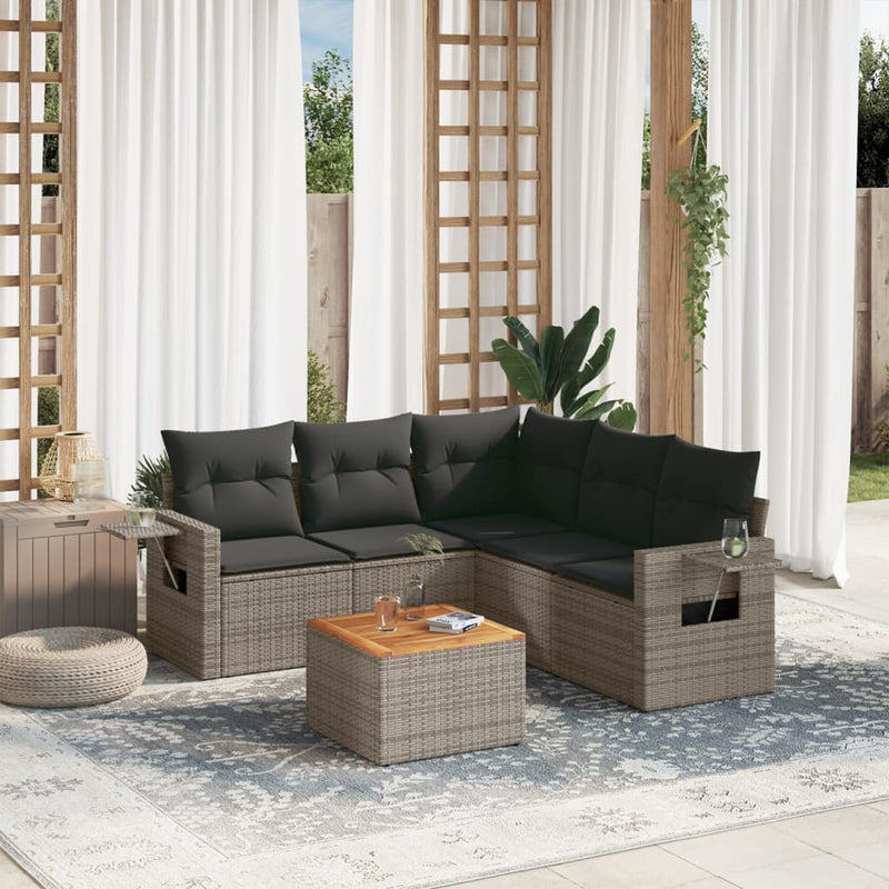 vidaXL 6 Piece Garden Sofa Set with Cushions Grey Poly Rattan