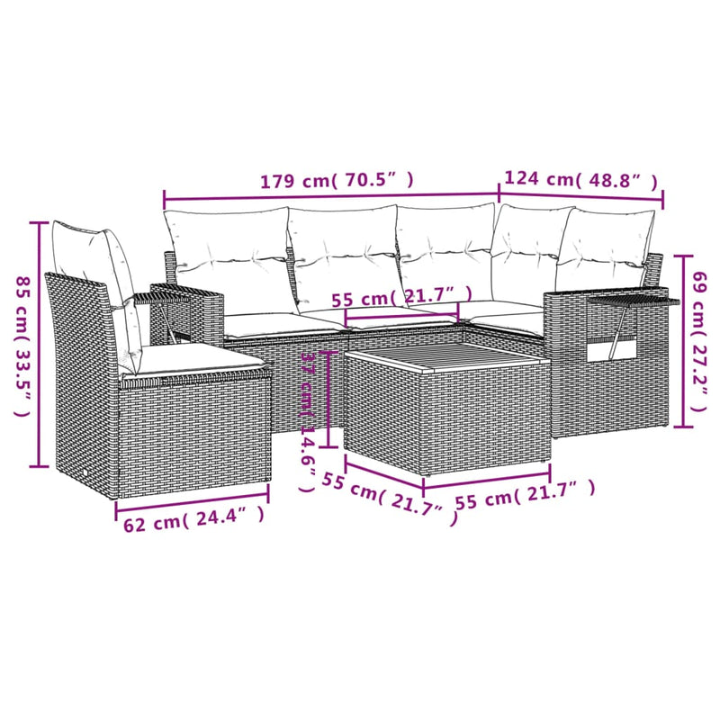 vidaXL 6 Piece Garden Sofa Set with Cushions Grey Poly Rattan