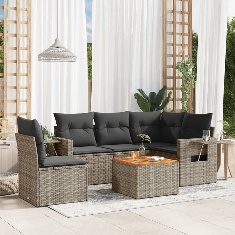 vidaXL 6 Piece Garden Sofa Set with Cushions Grey Poly Rattan