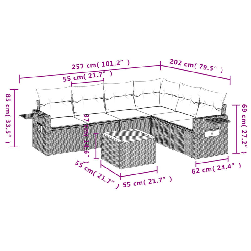 vidaXL 7 Piece Garden Sofa Set with Cushions Black Poly Rattan