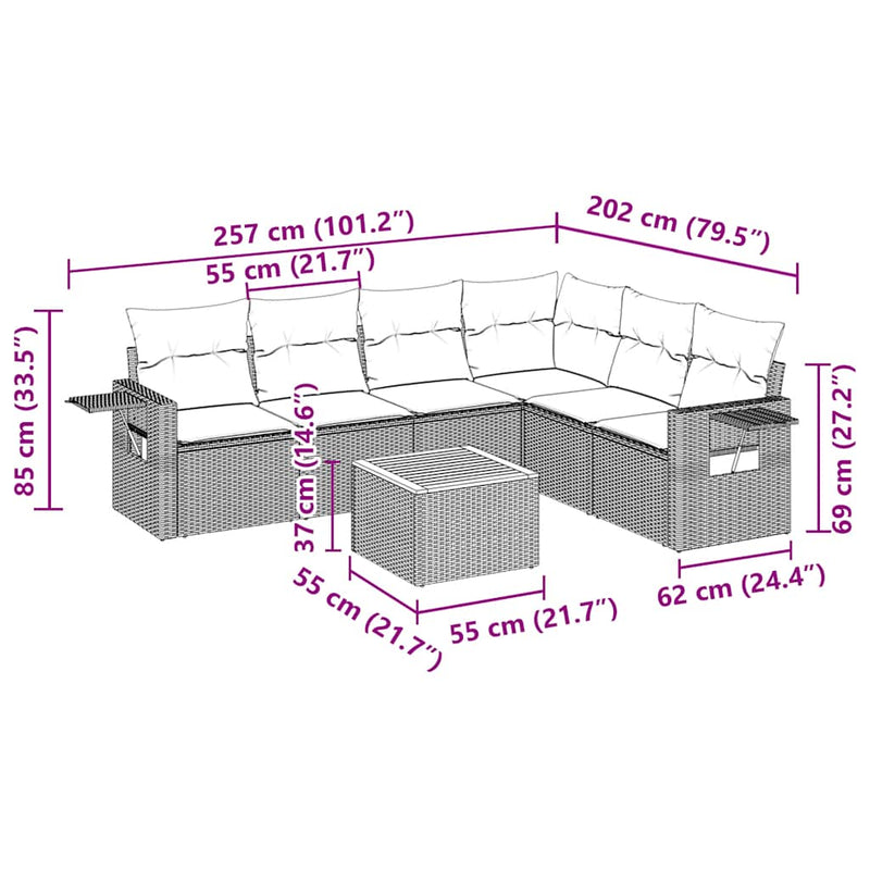 vidaXL 7 Piece Garden Sofa Set with Cushions Black Poly Rattan