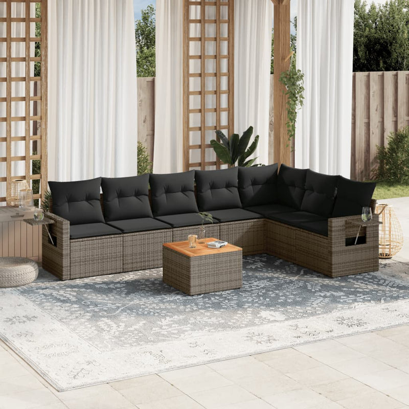 8 Piece Garden Sofa Set with Cushions Grey Poly Rattan