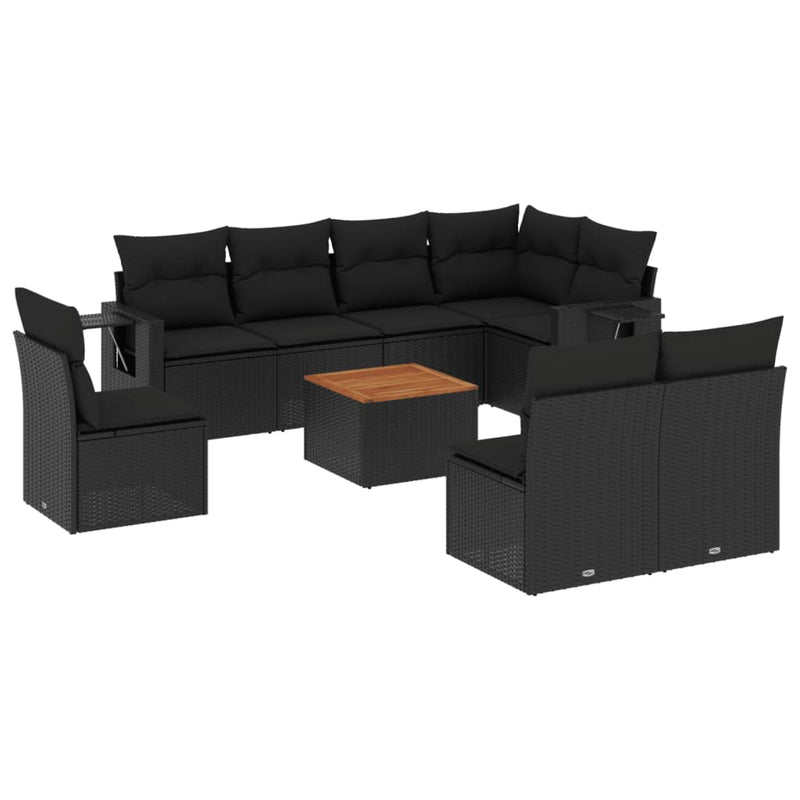 vidaXL 9 Piece Garden Sofa Set with Cushions Black Poly Rattan
