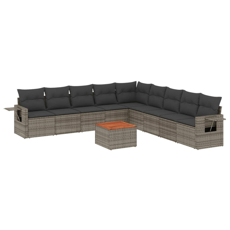 10 Piece Garden Sofa Set with Cushions Grey Poly Rattan