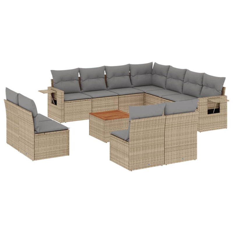 12 Piece Garden Sofa Set with Cushions Mix Beige Poly Rattan