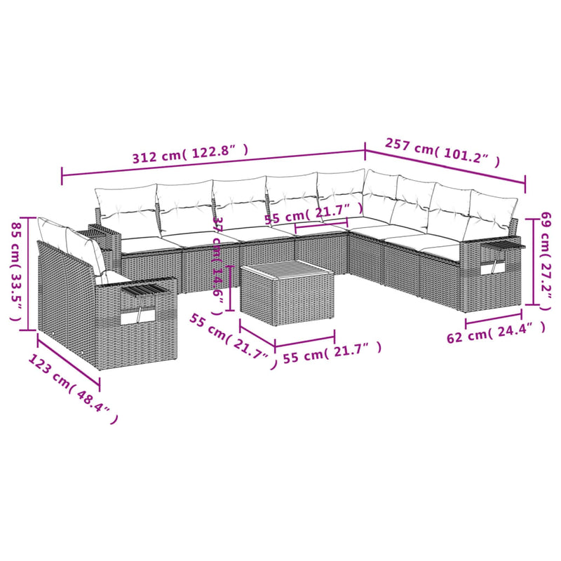 vidaXL 11 Piece Garden Sofa Set with Cushions Black Poly Rattan