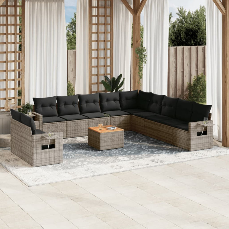 12 Piece Garden Sofa Set with Cushions Grey Poly Rattan