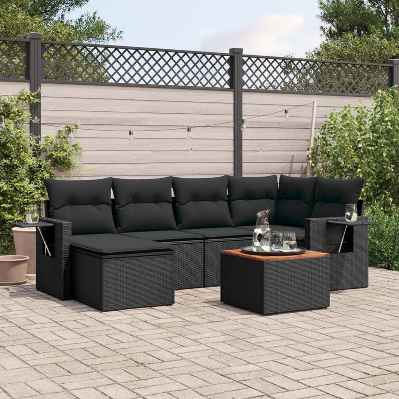 vidaXL 7 Piece Garden Sofa Set with Cushions Black Poly Rattan